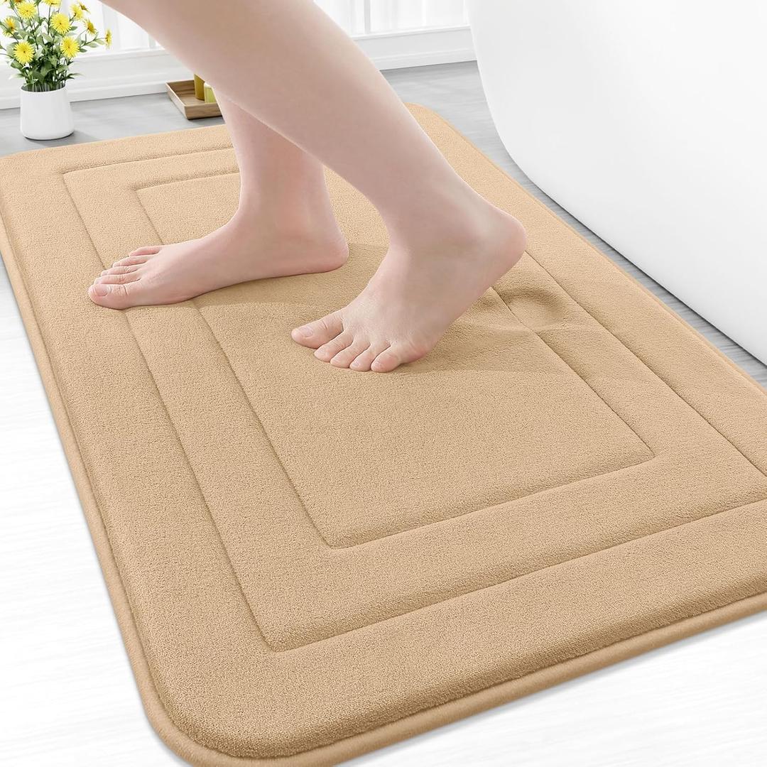 Arotive Memory Foam Bathroom Rug Mat 30x20, Ultra Soft and Absorbent Bath Mat, Machine Wash Dry, Comfortable Bath Rug Carpet for Bathroom Floor, Tub and Shower, Beige