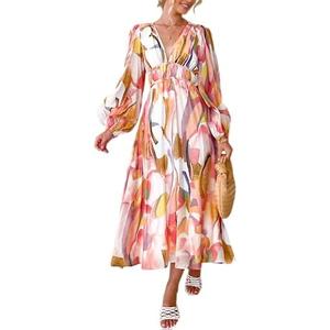 Sissyaki Women's Long Sleeve Boho Floral Maxi Dress Summer Fall Wedding Guest Dress M