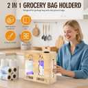 2 in 1 Trash Bag Dispenser and Grocery Bag Holder, Large Wooden Plastic Bag Holder, Wall Mount Trash Bags Holder for Grocery and Plastic Bags, Kitchen and Laundry Room Organization