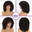 YEAME Curly Wigs for Black Women - Afro Curly Wig with Bangs, Natural Black, Heat Resistant, 15" Full Wig, 150% Density, Glueless, 2 Count