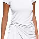 BTFBM Women 2025 Spring Casual Short Sleeve Ruched Bodycon Tank T Shirt Dress Tie Waist Sun Beach Summer Mini Dresses (Small)