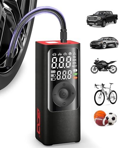BDO Tire Inflator - Portable Air Compressor, 2.5X Faster 150PSI Cordless Tire Inflator, Tire Air Pump with Dual LCD Display, Auto-Shutoff, Air Compressor for Car, Motorcycle, Bike, Ball（Black）