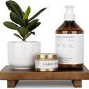 Bathroom Counter Organizer Wood Pedestal Stand Farmhouse Decorative Tray Soap Holder for Kitchen Decor, 9" x 6" - Walnut