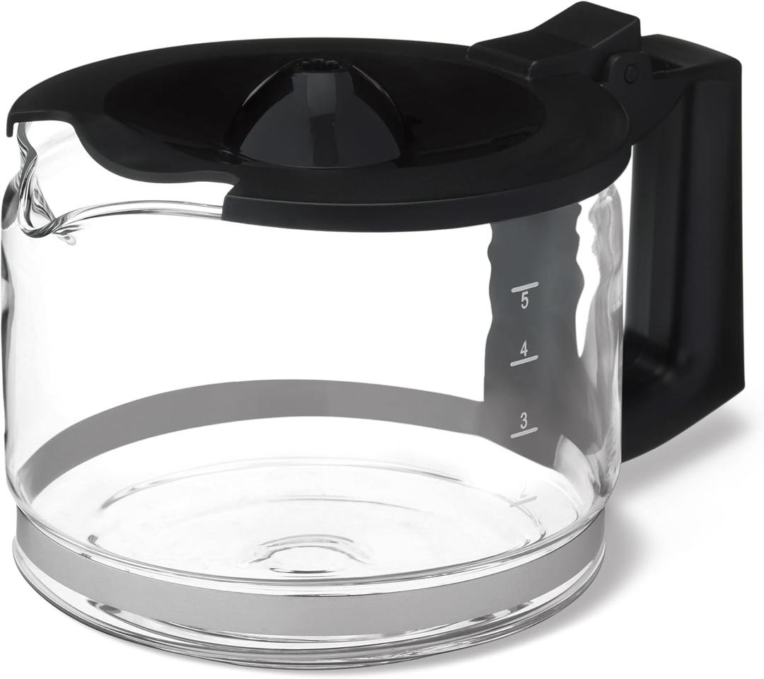 Amazon Basics 5-Cup Glass Replacement Carafe for Coffee Maker, Comfort-Grip Handle, Dripless Spout, Black