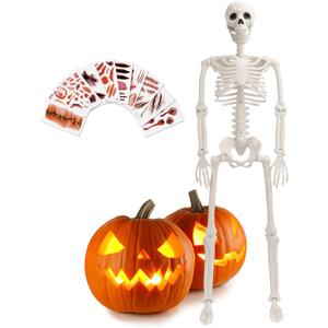 36" Halloween Skeleton Decoration, 3FT Full Body Skeleton with Movable Posable Joints for Halloween Decor Outdoor Haunted House Party