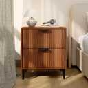 Wood Night Stand Set 2 Fluted Dresser for Bedroom 2 Drawers End Tables Nightstands Set of 2, Storage Modern Bedside Table Set of 2, Walnut Nightstand