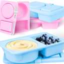 Reusable Silicone Snack Boxes with Lids Double-Layer Design Suitable for Storing Lunch Fruit and Snacks Also Suitable Compact Mini Snack Boxes (2Blue and 2Pink)