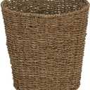 Household Essentials Seagrass Wicker Waste Basket with Handwoven Fibers and Metal Frame, Natural Golden‑Brown Finish
