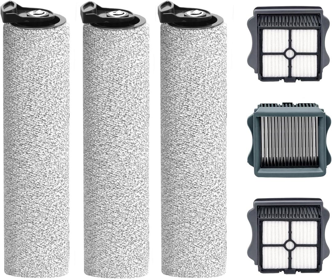 Only Floor ONE S5 Steam Roller Brush Replacement and Vacuum Filter Kit Compatible with Tineco Floor ONE S5 Steam Corded Wet Dry Vacuum Replacement Parts,3 Roller Brushes,3 Filters,1 Cleaner Brush