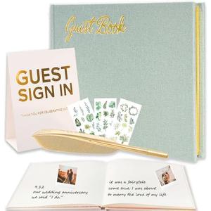 Pack Of 2 4-in-1 Wedding Guest Book Wedding Receptions for Polaroid Wedding Books for Guests with Linen Cover & Gold Foil Pages to Sign-in and Add Photo for Baby Shower, Birthday, Graduation, Bridal Shower
