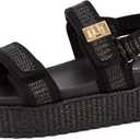 LUCKY STEP Women's Raffia Platform Wedge Sandals Open Toe Slingback Sandals Adjustable Double Strap Beach Sandals (Black, 10)