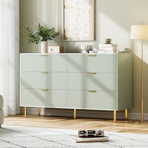 IDEALHOUSE Green 6 Drawer Dresser, Modern 6 Drawer Dresser for Bedroom with Gold Handle and Large Drawer, Wood Double Chest of Drawers and Storage Organizer for Living Room, Hallway, Entryway
