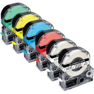 Pristar Compatible Label Tape Replacement for Epson LK-4WBN LK-4TBN LK-4LBP LK-4RBP LK-4YBW LK-4GBP 12mm 0.47" Work for Epson LabelWorks LW-300 LW-400 LW-500 LW-600P LW-700 Label Maker, 6-Pack