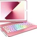 MMK Keyboard Case Compatible with iPad 10.2 inch 9th Gen 2021,for iPad 8th Generation 2020, 7 Color Backlit 360 Rotatable Wireless Detachable Bluetooth Keyboard Cover Tablet Case (Rose Gold)