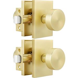 Goldenwarm Gold Closet Door Knob, Heavy Duty Brushed Gold Passage Door Knobs for for Hallway, Closet, Round Interior Door Knob, Zinc-Alloy Rectangle Rosette Indoor Doorknob (2 Pack)