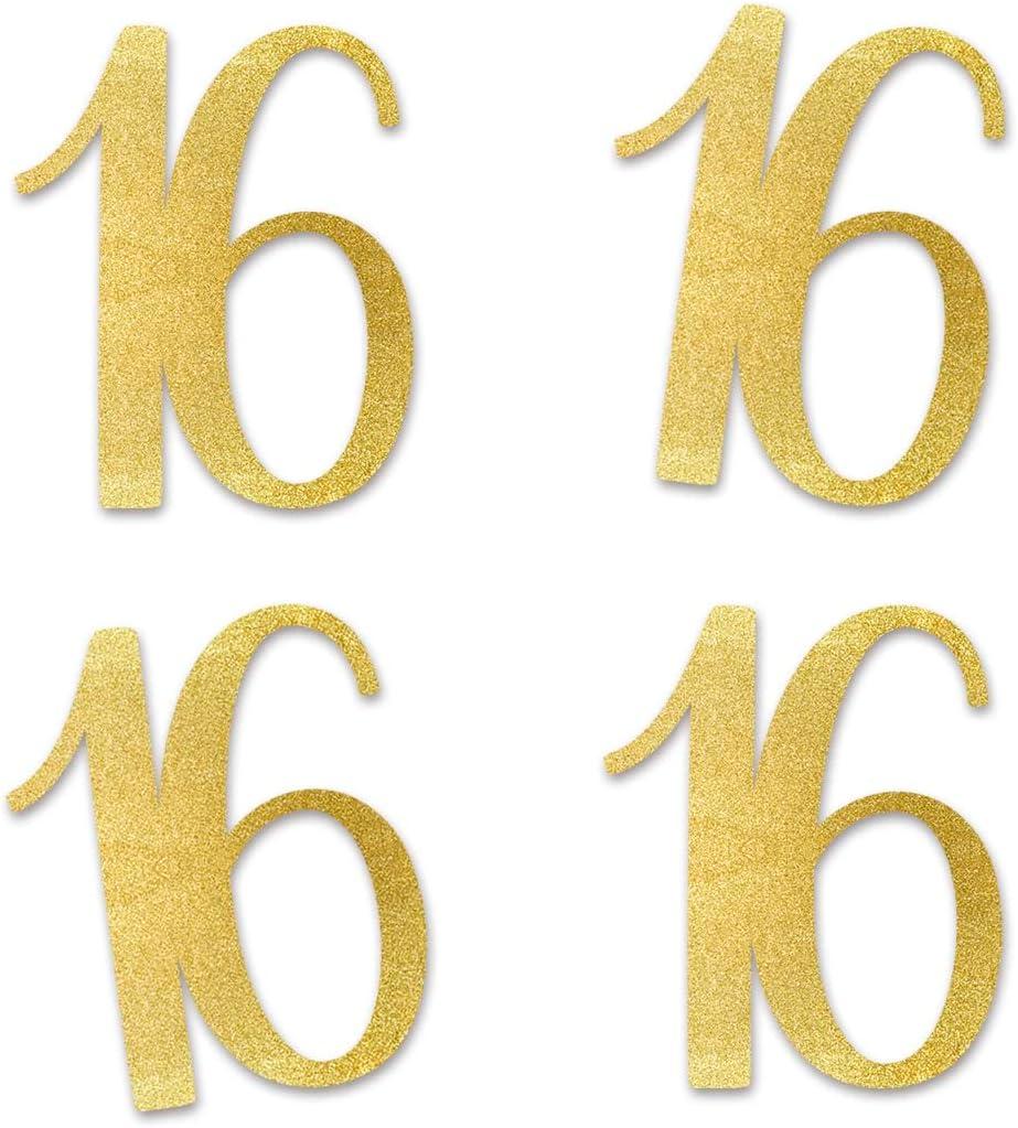 Gold Glitter 16 Cut-Out Numbers, 16th Birthday Party Anniversary Decorations DIY Essentials