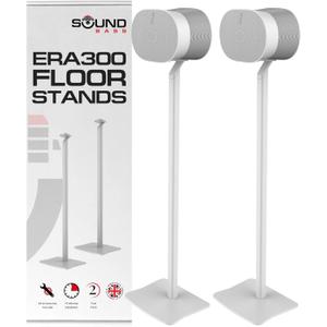 Sound Bass ERA300 Floor Stand, Premium Metal Design, Twin Pack (2pcs), White, Compatible with Sonos ERA 300 Speaker, Accessories Included, Cable Management, Designed in The UK, Double, Pair