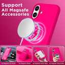Magnetic for iPhone 16 Case, Compatible with Magsafe, Suction Cup Phone Mount, [2 Screen Protectors][Camera Lens Protector] Silicone Shockproof Protective Slim Phone Cover 6.1", Neon Pink