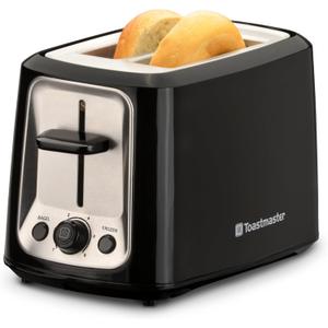 Toastmaster 2-Slice Toaster - Black with Stainless Steel - Kitchen Essential for Sandwich Bread & Breakfast Toast - Toaster with Wide Slots, High Rise Toast Lift & Cool-Touch Exterior, Black