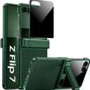 for Galaxy Z Flip 7 Case, Hidden Kickstand & Built-in Privacy Screen Protector & Enhanced Hinge Protection, Slim Full Body Shockproof Protective Phone Case for Samsung Z Flip 7 (Green)
