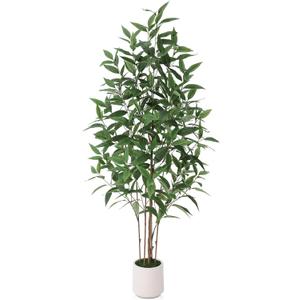 Ferrgoal Artificial Eucalyptus Tree5FT UV Resistant Fake Outdoor Plants,Artificial Plants Indoor with White Planter,Silk Leaves,Faux Tree for Home Decor Floor Porch Liveing Room