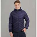 CAMEL CROWN Men Packable Down Jacket Hooded Lightweight Puffer Insulated Coat for Travel Outdoor Hiking (Blue, L)