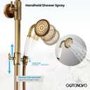 gotonovo Bathroom Exposed Shower Faucet Outdoor Shower System 8 Inch Rainfall Shower Head Set with Tub Spout and Handheld Spray Double Cross Handles Wall Mount with Shower Shelf Antique Brass