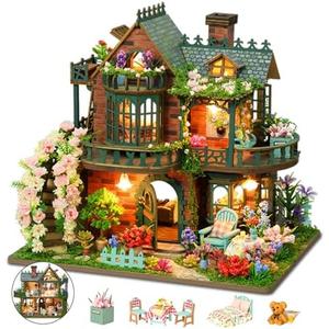 DIY Miniature House Kit with LED Lights, Fairy Garden Wooden Mini House Building Kit for Adults & Teens, Creative Crafts for Women, Friends & Hobbyists
