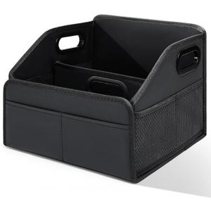 Car Storage Organizer Reinforced Dividable Leather Car Caddy Basket for Front Seat Floor Back Sturdy Frosted Handle 8 Compartments Adjustable Strap Buckles Slip-Resistant for SUV Truck