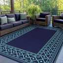 GENIMO Outdoor Rug Waterproof 5'x8' for Patio, Foldable Reversible Plastic Straw Carpet for Travel Trailers, Outside Area Mat for Rv, Deck, Picnic, Porch, Balcony, Beach, Navy Blue & Jade Green