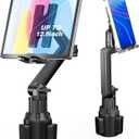 Cup Holder Car Tablet Mount, Ipad Cup Holder Car Mount with 15" Adjustable Arm Stand for Tablet iPhone 4.7-13in, iPad Pro Air Mini, Fire, iPhone 16 15, Galaxy S25 S24 Z Fold 6 5
