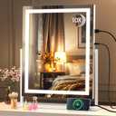 Hasipu LED Vanity Mirror 16" x20 - Smart Touch Makeup Mirror with 3-Color Lighting, Brightness Control, 10X Magnifying Glass & 360 Rotation (White)