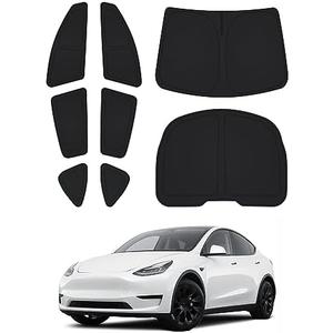 Canvcle Windshield Sun Shade for Tesla Model Y 2020-2024 Accessories Side Rear Window Shade Cover Set Window Sun Visor Blocker Privacy Cover for Camping Keep Vehicle Cool Black 8PCS (Not for Juniper)(missing pieces)