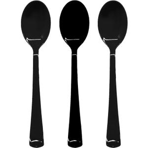 50 Pcs Black Plastic Spoons, Black Plastic Silverware, Heavy Duty Cutlery Set Disposable Utensils Sets for Birthday, Picnic, Holiday, Restaurant