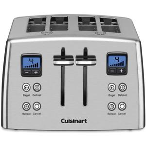 Cuisinart 4 Slice Countdown Motorized Toaster, Compact Bread Toaster with Extra-Wide Slots for Toasting Bread, French Toast, Bagels and Pastries, Defrost & Reheat Functions, CPT-435P1, Stainless Steel