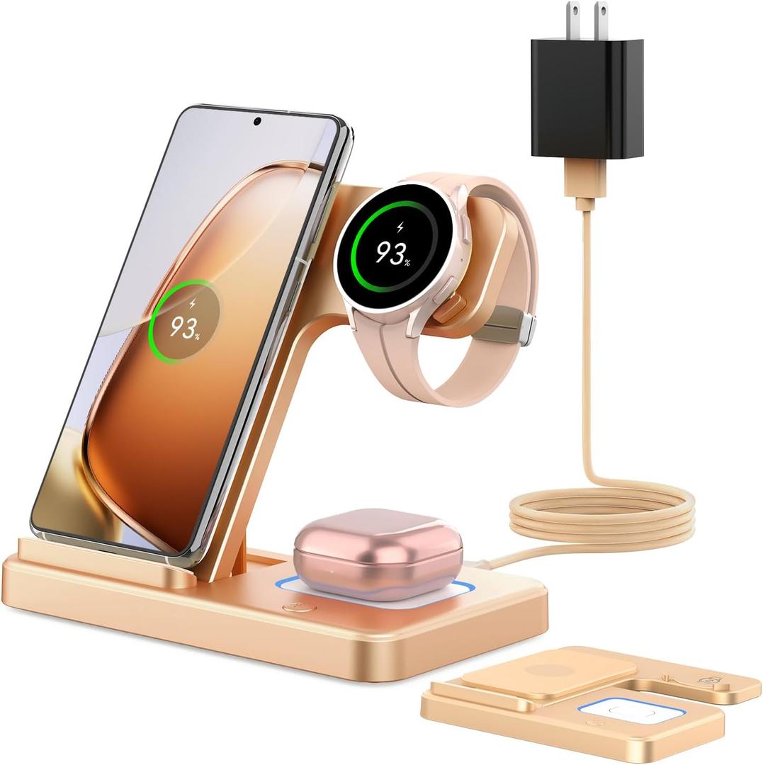 Wireless Charger for Samsung Charging Station: GEEKERA 3 in 1 Foldable Phone Charger Stand for Galaxy Watch6/5 Pro/4/3/Active, S24 Ultra/S24 Plus/S23/S22/S21, Z Fold/Flip Series, Android, Buds 2 Pro
