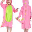 T-Rex Dinosaur Costume Hoodie Dress for Girls 4 to10 Years - Cute Dino Outfit with Hood for Halloween & Parties