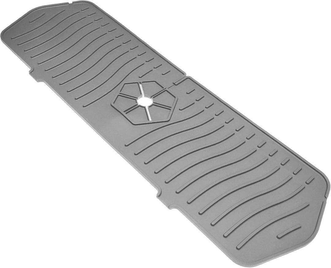 Silicone Sink Splash Guard Set - Faucet Handle Drip Catcher Tray, Dish Soap Sponge Draining Holder, Mat - Stylish Kitchen Sink Accessories for a Dry and Organized Counter - Grey Silicone Sink Splash Guard Set - Faucet Handle Drip Catcher Tray, Dish Soap Sponge Draining Holder, Mat - Stylish Kitchen Sink Accessories for a Dry and Organized Counter - Grey