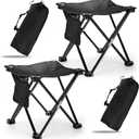 2 Pack Camping Stool, 13 Inch Compact Camping Chair Portable, Lightweight Folding Stool Seat with Side Pocket and Carry Bag for Outdoor Hiking, Fishing, Picnic, Beach and Lawn Party, Black