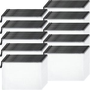 Zhehao 100 Pcs A4 Mesh Zipper Pouch Bag Bulk Mesh Pouch with Zipper Waterproof Clear Storage Bag for School Office Supplies Cosmetics Travel(A4(13.19 x 9.45 in),Black)