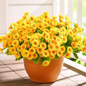 Waipfaru Artificial Flowers for Outdoors Faux Plants, UV Resistant Artificial Outdoor Flowers, Yellow Silk Daisy Realistic Fake Mums Flower for Front Porch Spring Home Planter Patio Decor, 6 Bundles