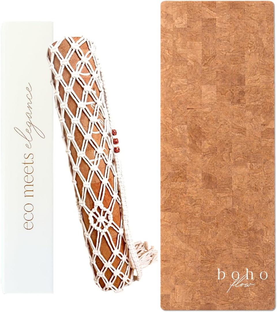 Deluxe Cork Yoga Mat Gold, Coffee or Vegan Leather Cork Surface & Natural Rubber Base Premium Natural & Eco Friendly Materials Includes Signature Handmade Boho Bag