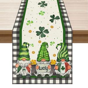 XCHI Plaid Gnomes Shamrocks Clovers Golds St. Patrick's Day Table Runner Table Decoration for Party Home Kitchen Dining Holiday Decor 13x48 Inch 2 Pack