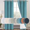 PrinceDeco Teal Blue 100% Blackout Linen Textured Curtains for Bedroom Thermal Insulated Grommet Room Darkening Curtains & Drapes for Living Room Nursery 42 x 84 Inch (2 Panels)