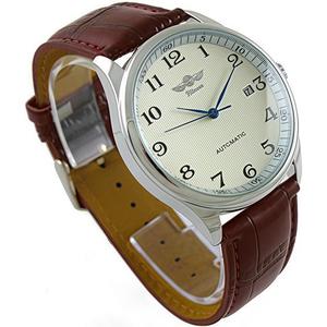 MASTOPMen's Automatic Mechanical Watch Business Casual Leather Wristwatches Waterproof Sport Chronograph (brown white)