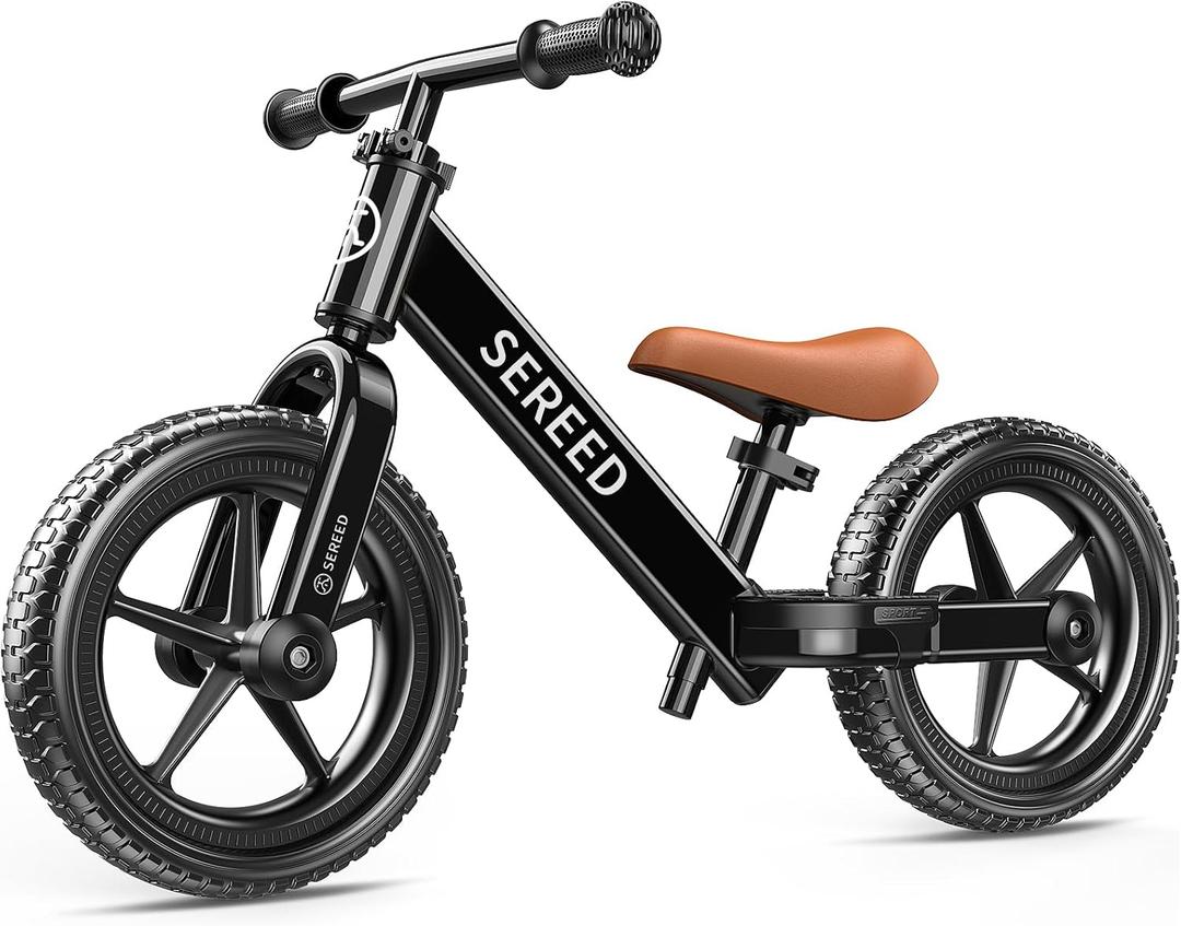 SEREED Toddler Balance Bike 2 Year Old, No Pedal Kids Bicycle Toys for 2-5 Years Old, Tool-Free Adjustment, Customize Plate with Stickers, Gift for 2-3 Boys Girls (Black), 32.28 x 14.96 x 22.44"