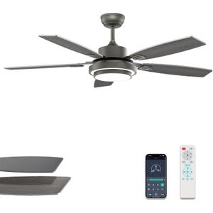 52 Inch Ceiling Fans with Lights and Remote Control, Ceiling Fan for Bedroom Living Room and Patio, Medium Grey Ceiling Fan for Indoor and Outdoor