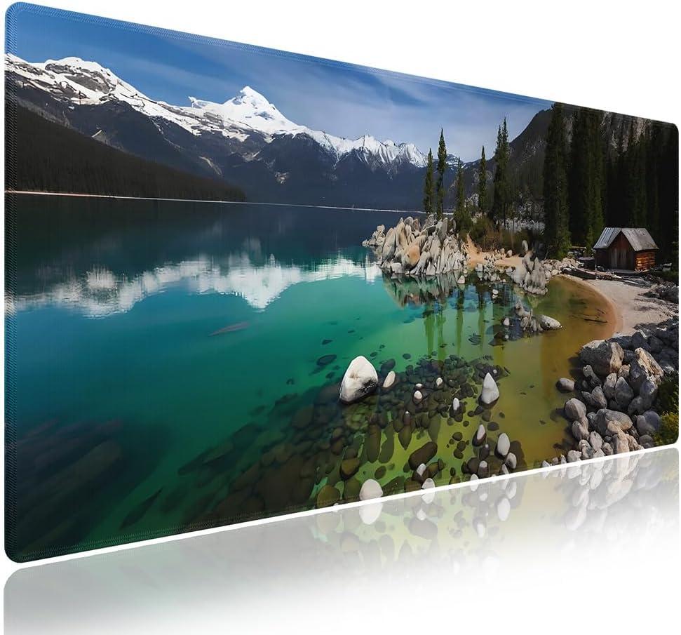 Knseva. Large Gaming Mouse Pad with Stitched Edges, California Sierra Nevada Lake Tahoe Rocky Mountains Landscape, Anti-Slip Rubber Base & Smooth Fabric Surface XXL Extended Desk Mat (Blue Water)