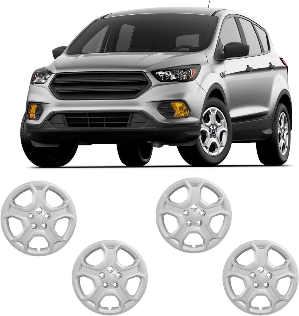17-inch Hubcaps Compatible with Ford Escape 2013-2025; Wheel Covers; Set of 4 pcs (Silver)