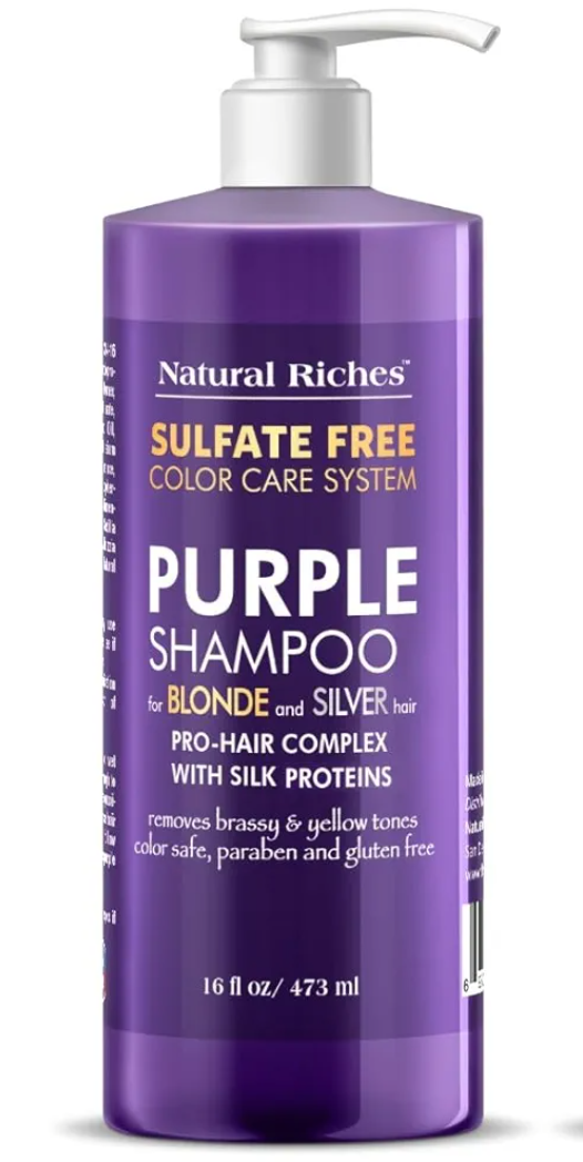 Natural Riches Purple Shampoo and Conditioner Set Sulfate Free Salon Grade for Silver Blonde Platinum Hair. Removes Yellow & Brass tones. Grey Highlighted Hair 16x2 fl oz